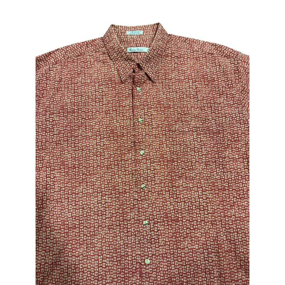 Burma Bibas Mens XXL Red Geometric Print 60 Singles Lawn Cotton Button Down Shir